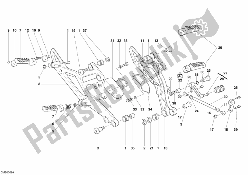 All parts for the Footrest of the Ducati Monster 620 Dark USA 2005